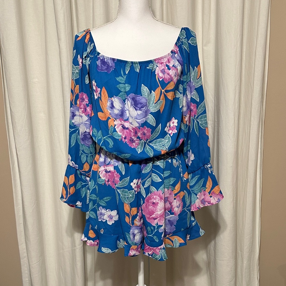 Floral Off-Shoulder Romper - Blue